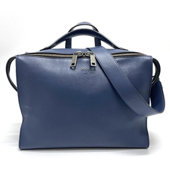 FENDI 2 type handle Briefcase 2WAY Shoulder Bag Business bag Leather Navy - Picture 1 of 15